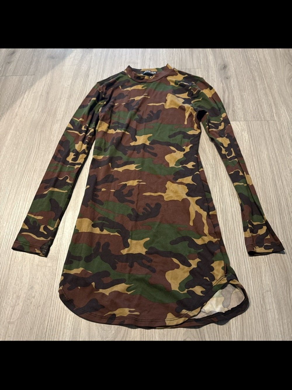 Camo Long Sleeve Tunic Dress - Green/Brown